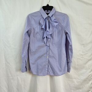 Banana Republic Womens Preppy Lavender Striped Ruffle Front Career Riley Shirt 6